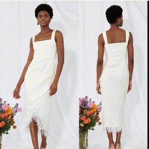 NWT Saylor White Caylin Ostrich Feather Tulip Hem Dress, Size Medium